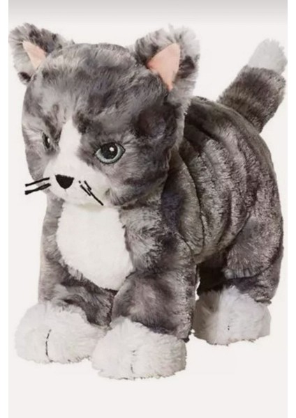 Sevimli Yumuşacık Gri Beyaz Oyun Arkadaşım Tekir Kedi 30 cm