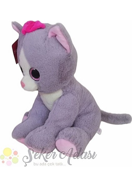 Sevimli Oturan Pembe Tokalı Camgöz Peluş Kedi 30 cm modelleri