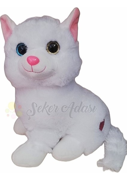 Sevimli Beyaz Kalpli Kedi - Peluş Oyuncak Hediyelik Uyku ve Oyun Arkadaşı