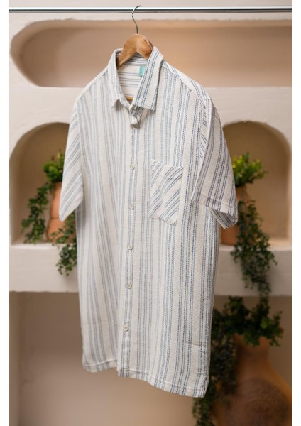 Slimfit Kısa Kollu Çizgili Cepli Yazlık Spor Hasır Dokulu Gömlek fiyatları
