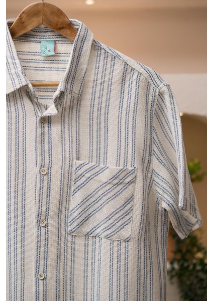 Slimfit Kısa Kollu Çizgili Cepli Yazlık Spor Hasır Dokulu Gömlek modelleri