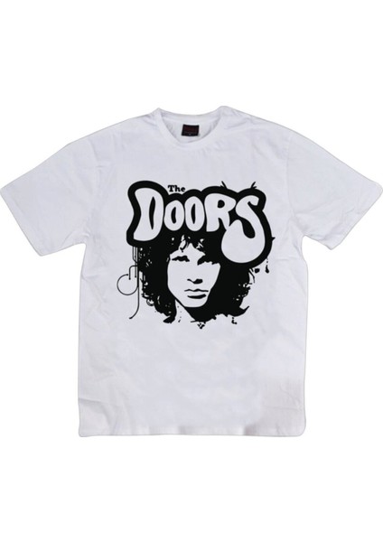 The Doors Baskılı Unisex %100 Pamuk Beyaz T-Shirt