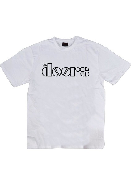 The Doors Baskılı Unisex %100 Pamuk Beyaz T-Shirt