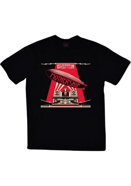 Siyah LED Zeppelin Baskılı T-Shirt