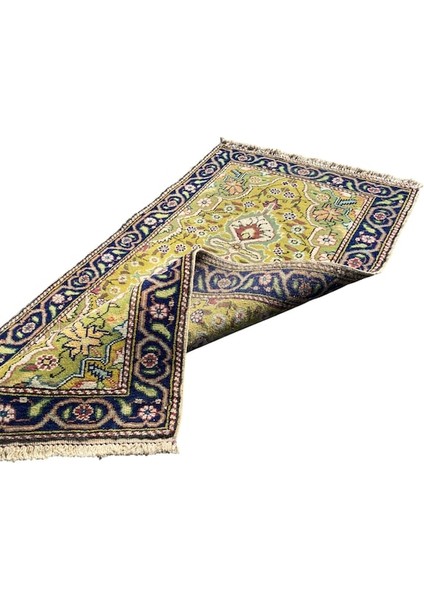 El Dokuma Küçük Eskitme Bünyan Halısı 55X103 Yeşil Vintage Yastık indirimleri