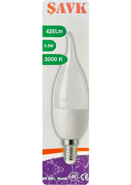 (6 adet) Şavk 5,5W (37W) Sarı Işık (3000K) E14 DUYLU (Ince Duy) LED Kıvrık Ampul