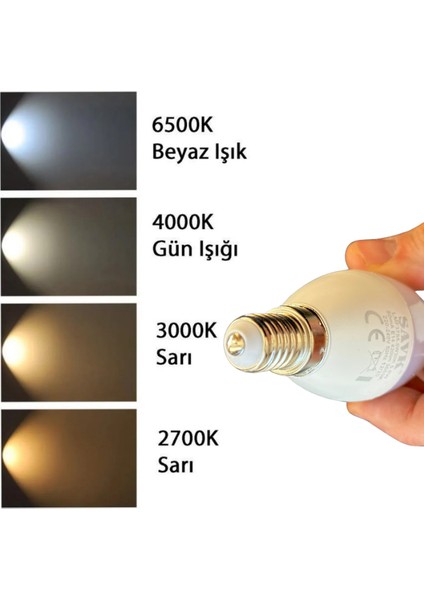 (6 adet) Şavk 5,5W (37W) Sarı Işık (3000K) E14 DUYLU (Ince Duy) LED Kıvrık Ampul