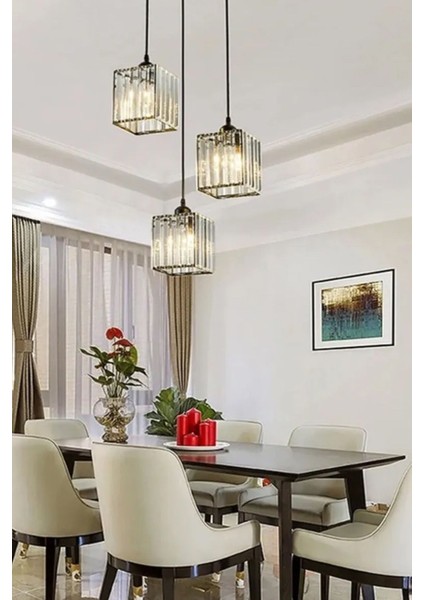Lüx Kristal 3 Lü Siyah Sarkıt Avize