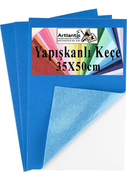 Mavi Yapışkanlı Keçe 35X50 cm 3 Adet 2.0 mm Kendinden Yapışkanlı Renkli Hobi Keçesi Elişi Keçe Kumaşı Anasınıfı