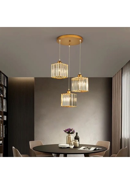 Lüx Kristal Gold 3 Lü Sarkıt Avize