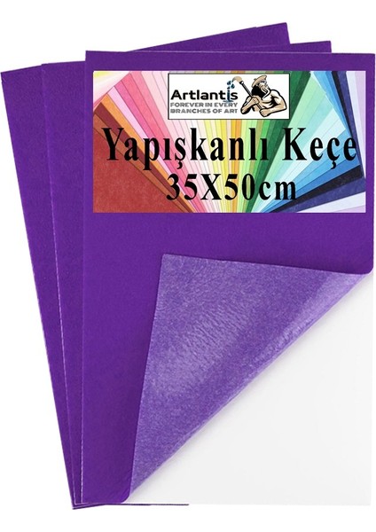 Mor Yapışkanlı Keçe 35X50 cm 3 Adet 2.0 mm Kendinden Yapışkanlı Renkli Hobi Keçesi Elişi Keçe Kumaşı Anasınıfı