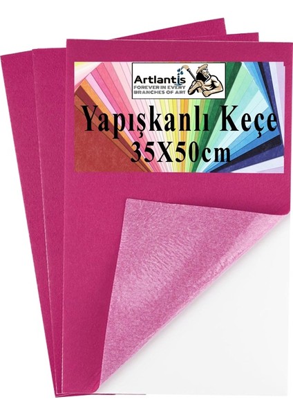 Pembe Yapışkanlı Keçe 35X50 cm 3 Adet 2.0 mm Kendinden Yapışkanlı Renkli Hobi Keçesi Elişi Keçe Kumaşı Anasınıfı