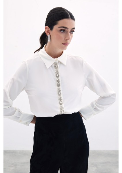 Şerit Aksesuarlı Gömlek - Ekru