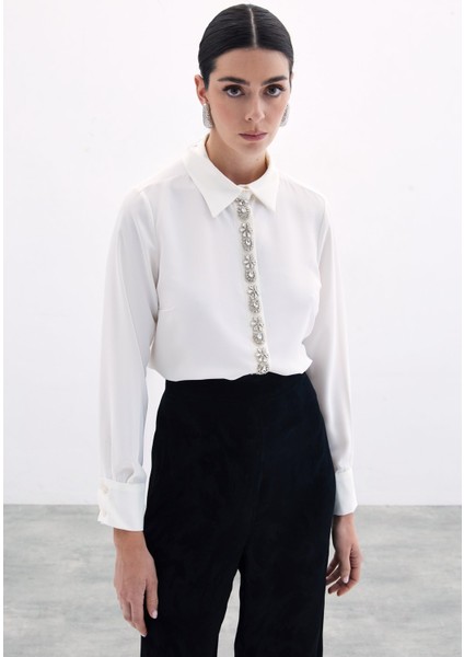 Şerit Aksesuarlı Gömlek - Ekru fiyatları