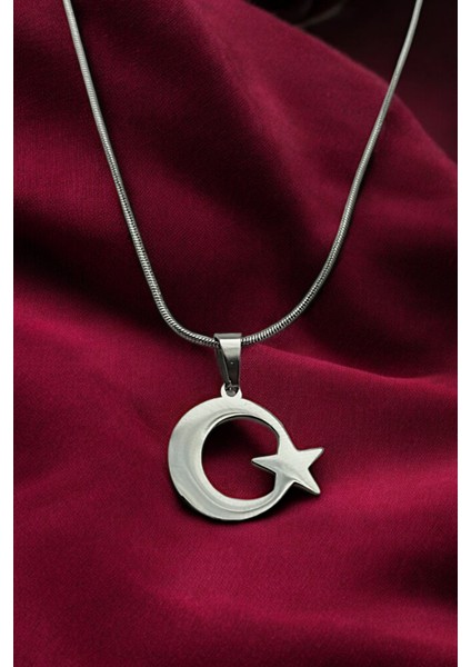 Çelik Plaka Ay Yıldız Yılan Zincir Kolye