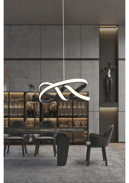 Vino Riserva Model Siyah Renk Metal Salon Mutfak Oturma Yatak Odası Modern LED Sarkıt Avize