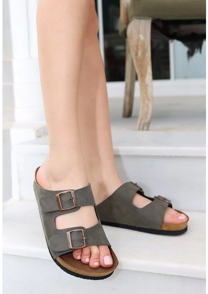 Rıno Haki Yeşil Nubuk Terlik modelleri