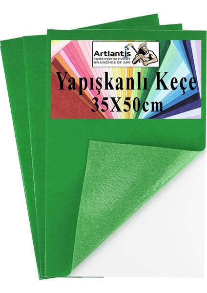 Yeşil Yapışkanlı Keçe 35X50 cm 3 Adet 2.0 mm Kendinden Yapışkanlı Renkli Hobi Keçesi Elişi Keçe Kumaşı Anasınıfı