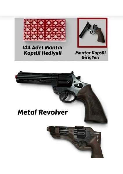 Oyuncak Baretta Silah Kovboy Tabancası 6 (Altı) Patlar Kapsül Mantar Polis Tabanca Full Demir Vip Özel Yapım Ağır Metal 23CM