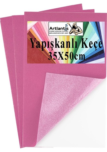 Açık Pembe Yapışkanlı Keçe 50X70 cm 3 Adet 2.0 mm Kendinden Yapışkanlı Renkli Hobi Keçesi Elişi Keçe Kumaşı Anasınıfı