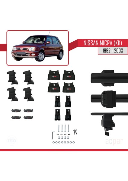 Nissan Micra 2 (K11) 1992-2003 Arası ile Uyumlu Ace-4 Ara Atkı Tavan Barı Siyah 2 Adet