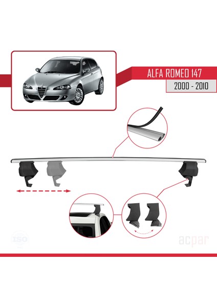 Alfa Romeo 147 (T937) 2000-2010 Arası ile Uyumlu Ace-4 Ara Atkı Tavan Barı Gri 2 Adet modelleri