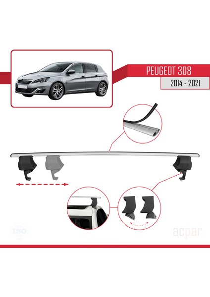 Peugeot 308 Iı (T9) 2014-2021 Arası ile Uyumlu Ace-4 Ara Atkı Tavan Barı Gri 2 Adet modelleri