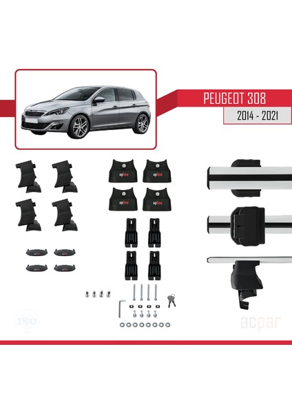 Peugeot 308 Iı (T9) 2014-2021 Arası ile Uyumlu Ace-4 Ara Atkı Tavan Barı Gri 2 Adet indirimleri