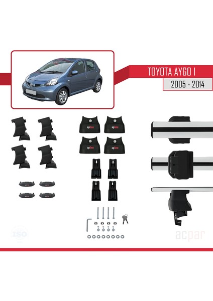 Toyota Aygo 2005-2014 Arası ile Uyumlu Ace-4 Ara Atkı Tavan Barı Gri 2 Adet indirimleri