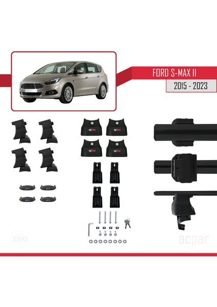 Ford S-Max 2 (CD539) 2015-2023 Arası ile Uyumlu Ace-4 Ara Atkı Tavan Barı Siyah 2 Adet indirimleri