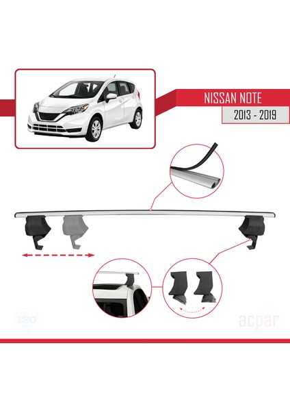 Nissan Note 2 (E12) 2013-2019 Arası ile Uyumlu Ace-4 Ara Atkı Tavan Barı Gri 2 Adet modelleri