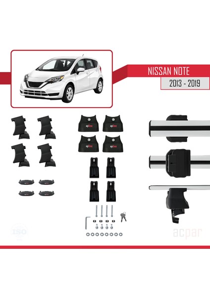 Nissan Note 2 (E12) 2013-2019 Arası ile Uyumlu Ace-4 Ara Atkı Tavan Barı Gri 2 Adet indirimleri