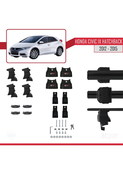 Honda Civic 9 (Fk) Hb 2012-2015 Arası ile Uyumlu Ace-4 Ara Atkı Tavan Barı Siyah 2 Adet