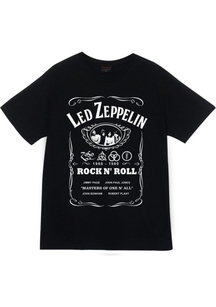Unisex Siyah LED Zeppelin Baskılı T-Shirt