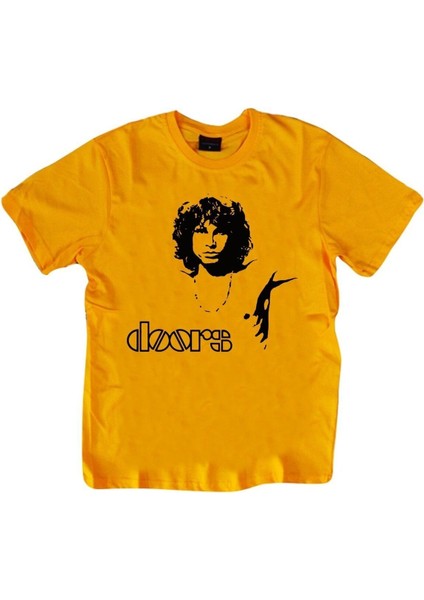 The Doors Baskılı Unisex %100 Pamuk Sarı T-Shirt