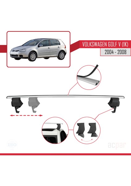 Volkswagen Golf 5 (1k) 2004-2008 Arası ile Uyumlu Ace-4 Ara Atkı Tavan Barı Gri 2 Adet