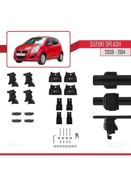 Suzuki Splash 2008-2014 Arası ile Uyumlu Ace-4 Ara Atkı Tavan Barı Siyah 2 Adet
