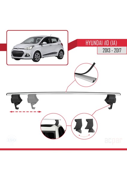 Hyundai I10 Iı (Ia) Pre-Facelift 2013-2017 Arası ile Uyumlu Ace-4 Ara Atkı Tavan Barı Gri 2 Adet modelleri