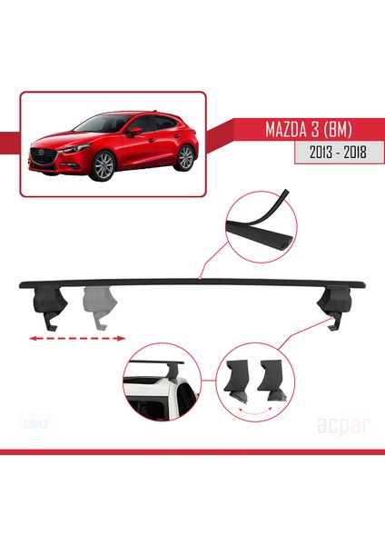 Mazda 3 Iıı (Bm) 2013-2018 Arası ile Uyumlu Ace-4 Ara Atkı Tavan Barı Siyah 2 Adet modelleri