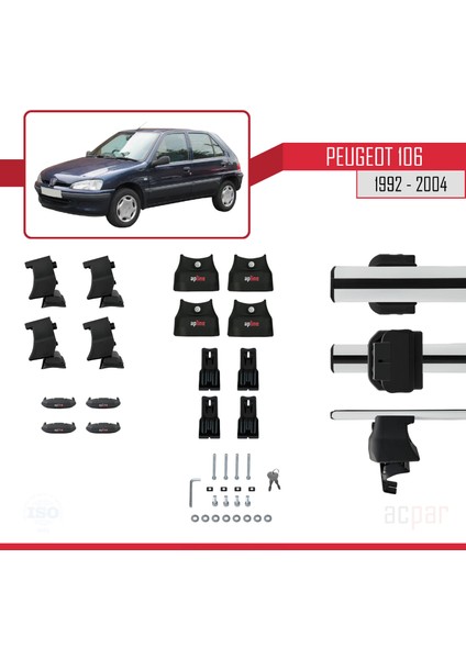 Peugeot 106 1992-2004 Arası ile Uyumlu Ace-4 Ara Atkı Tavan Barı Gri 2 Adet