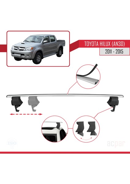Toyota Hilux 7 (AN30) Post-Facelift 2011-2015 Arası ile Uyumlu Ace-4 Ara Atkı Tavan Barı Gri 2 Adet