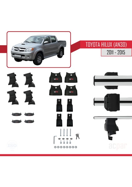 Toyota Hilux 7 (AN30) Post-Facelift 2011-2015 Arası ile Uyumlu Ace-4 Ara Atkı Tavan Barı Gri 2 Adet