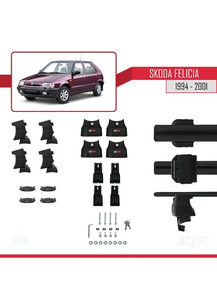 Skoda Felicia 1994-2001 Arası ile Uyumlu Ace-4 Ara Atkı Tavan Barı Siyah 2 Adet