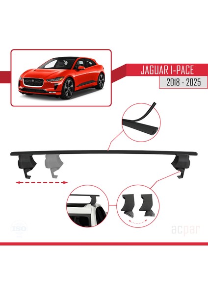 Jaguar I-Pace 2018 ve Sonrası ile Uyumlu Ace-4 Ara Atkı Tavan Barı Siyah 2 Adet modelleri