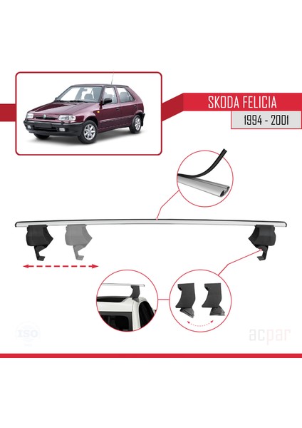 Skoda Felicia 1994-2001 Arası ile Uyumlu Ace-4 Ara Atkı Tavan Barı Gri 2 Adet