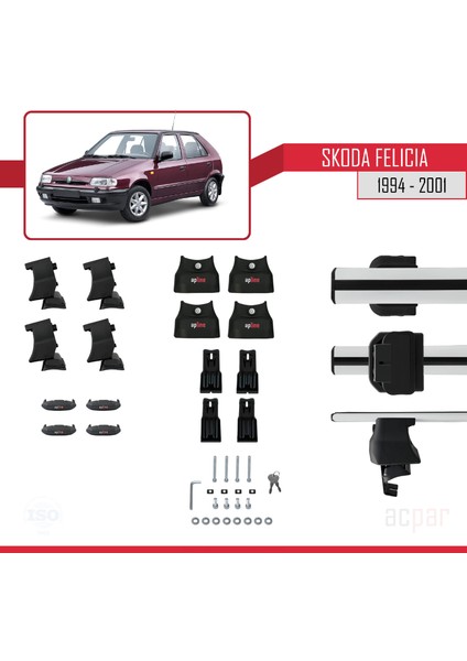 Skoda Felicia 1994-2001 Arası ile Uyumlu Ace-4 Ara Atkı Tavan Barı Gri 2 Adet