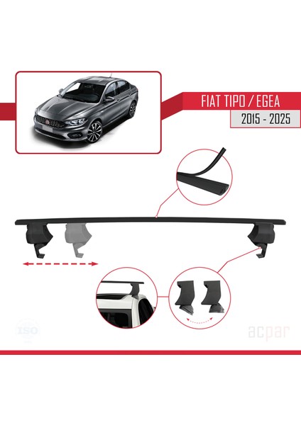 Fiat Egea Sedan 2015 ve Sonrası ile Uyumlu Ace-4 Ara Atkı Tavan Barı Siyah 2 Adet