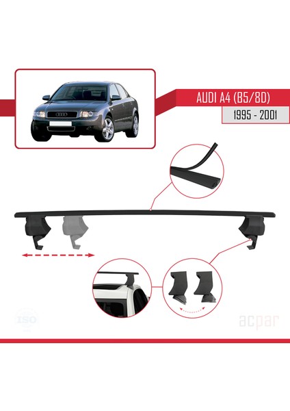 A4 (B5) 1995-2001 Arası ile Uyumlu Ace-4 Ara Atkı Tavan Barı Siyah 2 Adet modelleri