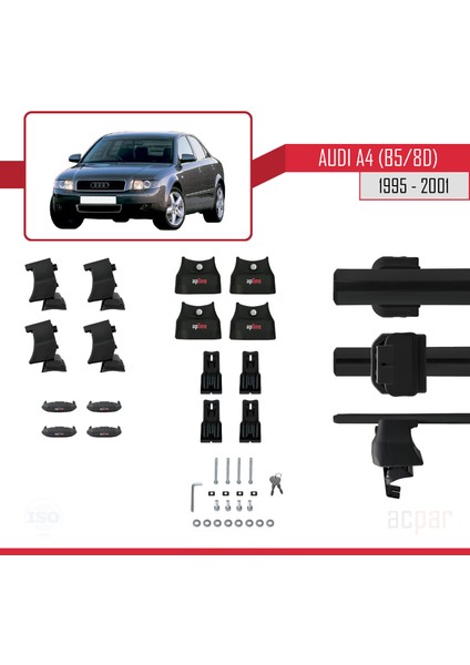 A4 (B5) 1995-2001 Arası ile Uyumlu Ace-4 Ara Atkı Tavan Barı Siyah 2 Adet indirimleri