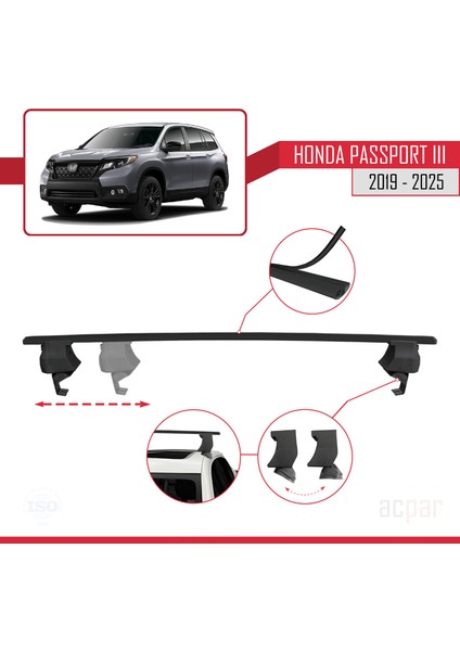 Honda Passport 3 (Yf7/8) 2019 ve Sonrası ile Uyumlu Ace-4 Ara Atkı Tavan Barı Siyah 2 Adet